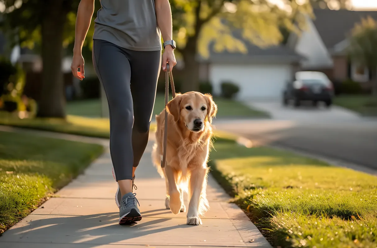 Dog walker giving one-on-one attention to a single dog during a private walk in Frisco, TX